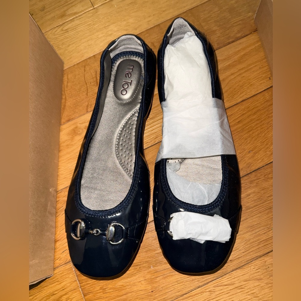 Me Too Dark Blue Patent Ballet Flats with Silver Accents